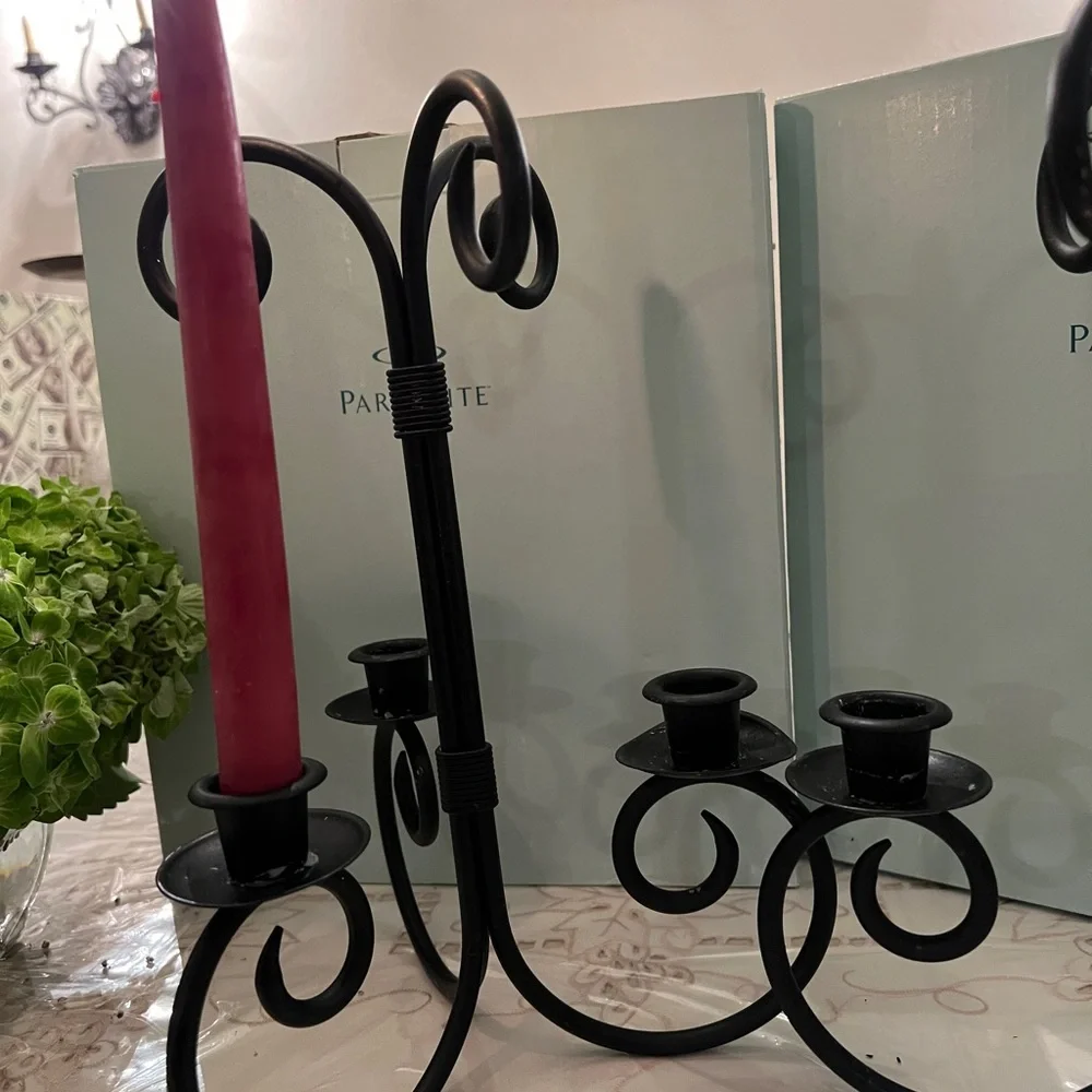 Vintage PartyLite Black Iron Scroll Candle Holder